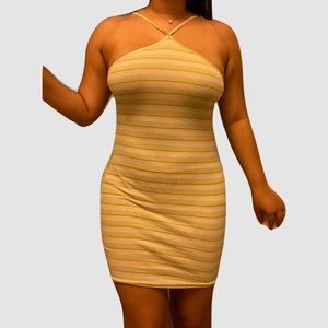 green, yellow, white, and light brown striped mini halter dress!!